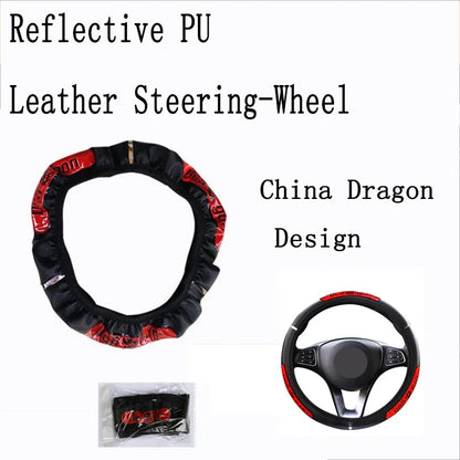 Cubiertas para volante de coche 100% Glodnieuwe Reflecterende Kunstleer Elastische China Dragon Ontwerp Auto Stuurwiel Beschermer 