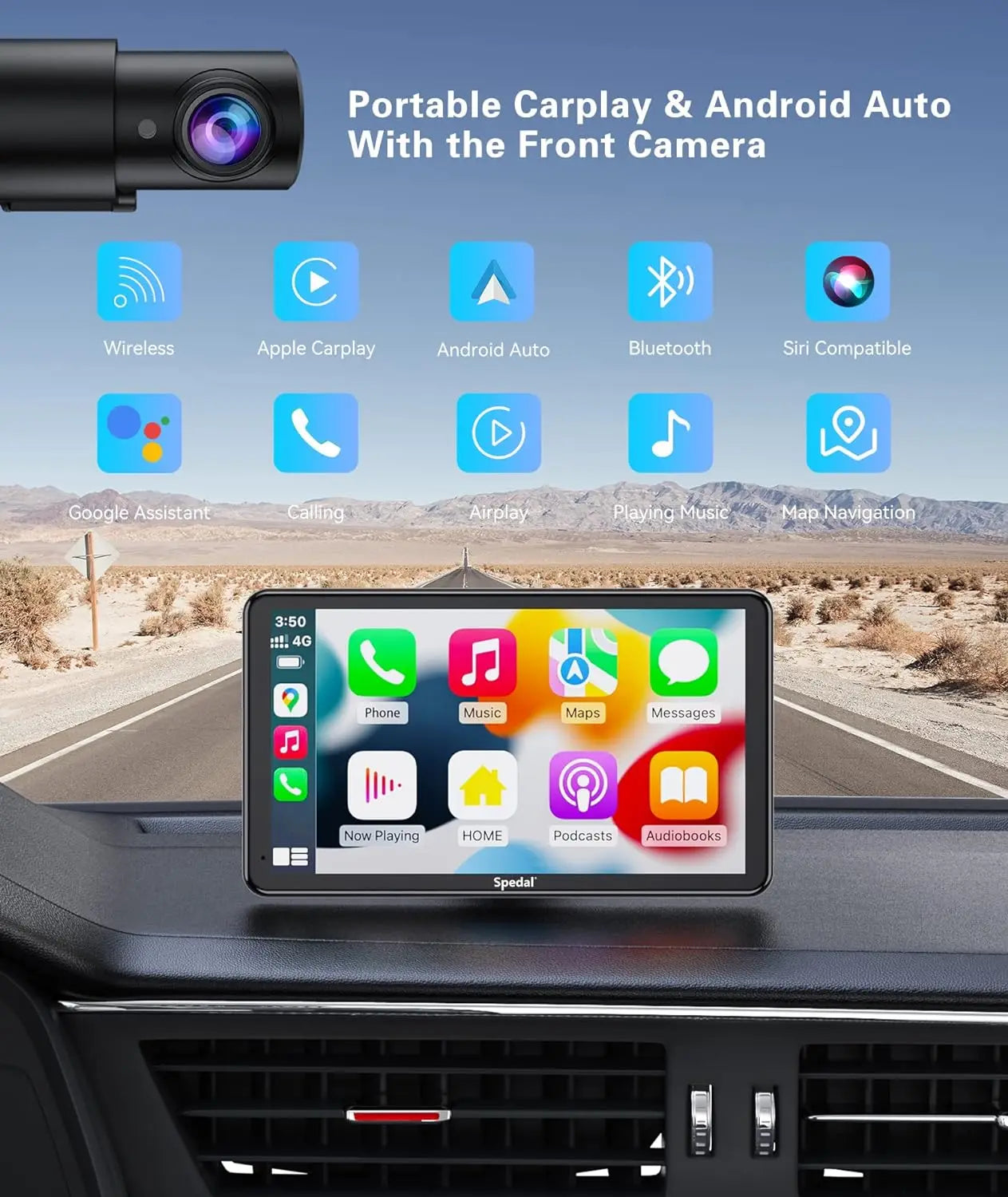 Spedal 7inch Dash cam Car Radio Multimedia Video Player Wireless Carplay And Wireless Android Auto Touch Screen